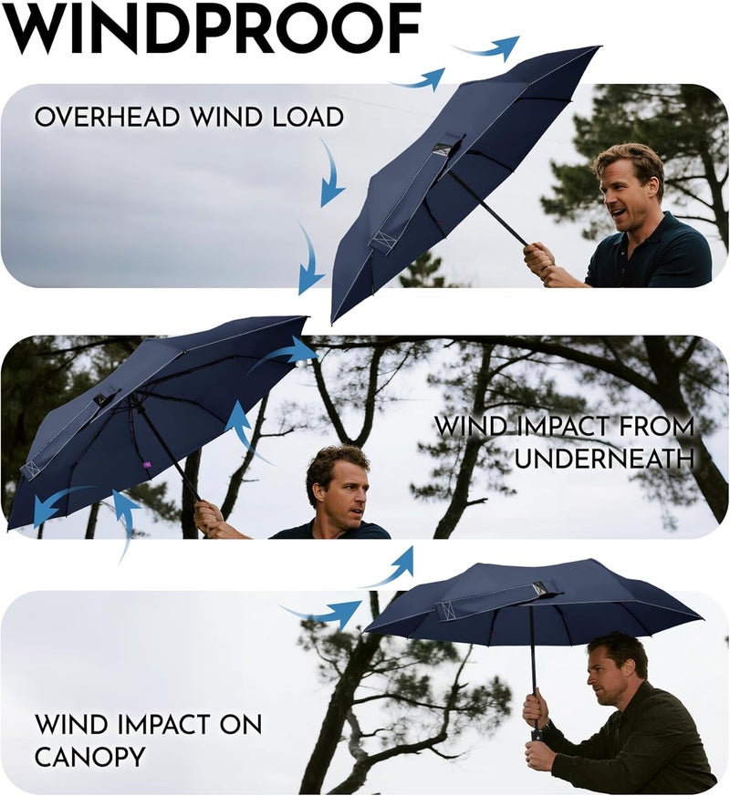 Lilac Compact Travel Windproof Umbrella, 43" Auto open/close Folding Quick Dry Umbrellas for Rain, Lightweight Portable Small for Backpack Car, Thoughtful Gift for Women Men Kids, TSA Approved - Image 2